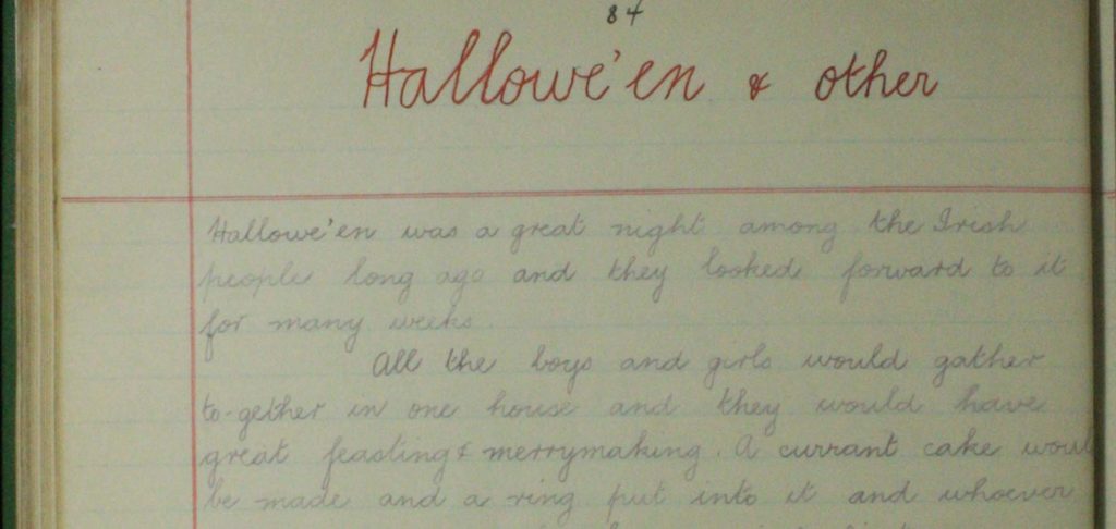 Picture of a handwritten halloween folklore journal entry.