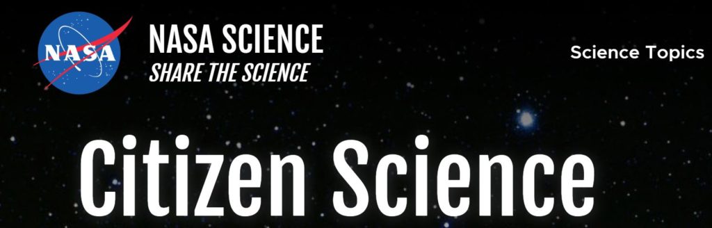 The top of the page for the NASA Science website that reads: NASA Science Share the Science Citizen Science.